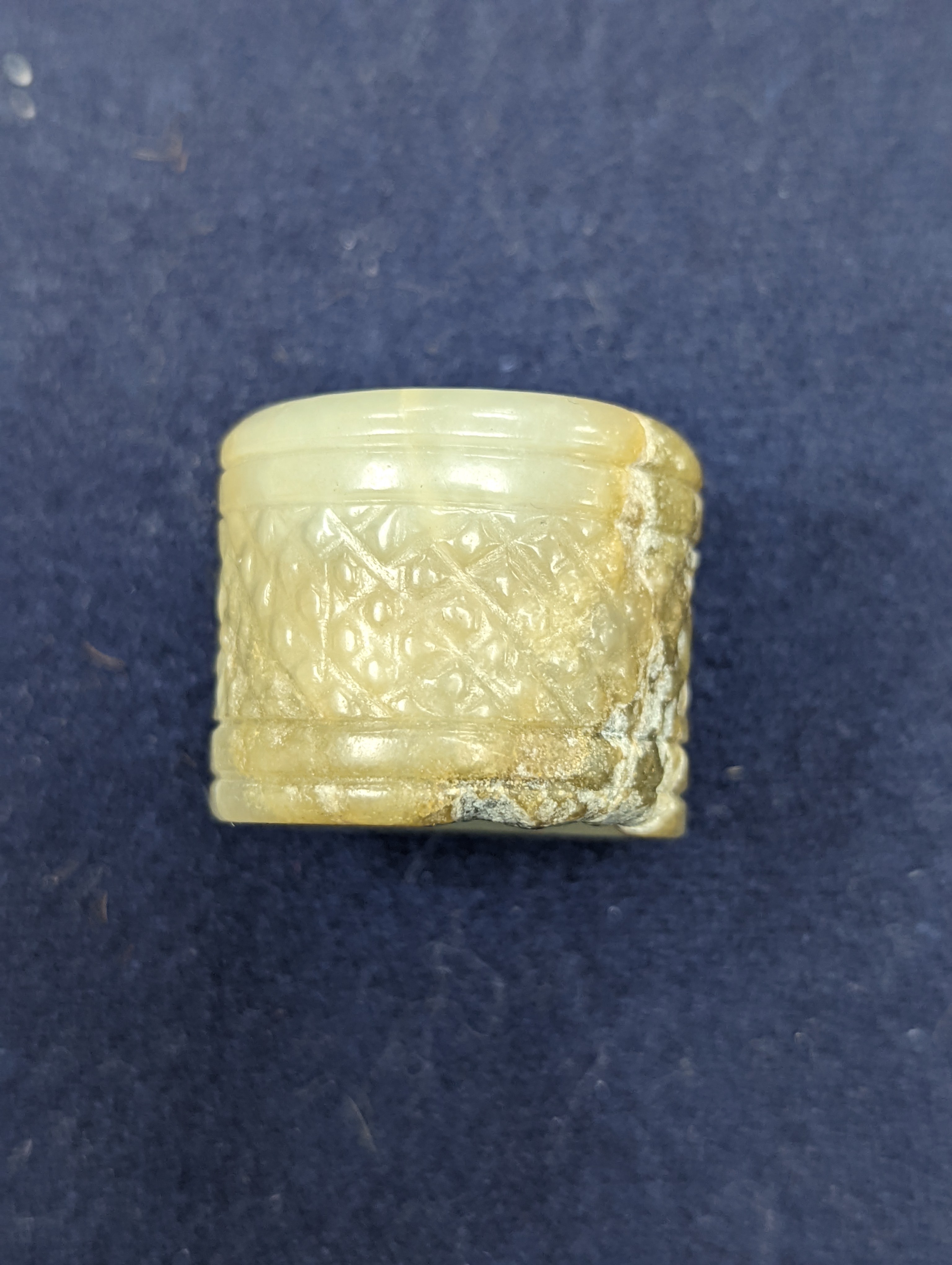 A Chinese jade belt hook, 12.5cm an archer's ring and figure, a stone cup and a glass snuff bottle